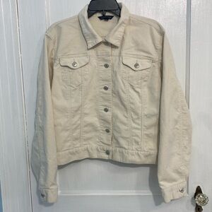 Lands End Corduroy Button Down Jacket Women's Size XL Off-White/Ivory Collar